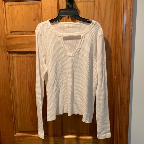 T. LA Cutout Thermal Waffle Knit Top Ivory XS - Picture 2 of 5